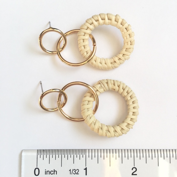 Rattan Woven Gold Hoop Tiered Earrings - Picture 3 of 4